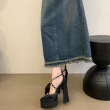 And Summer 2024 New Fashion Rivet Coarse And Hate High-Point Silk And Satin High-Heeled Walk Show Women's Singles Shoes High Quality Shoes