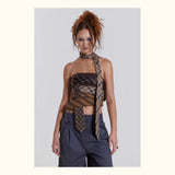 London Hottie Sexy Side-To-Shoulder Print Wrap-Up Zipper Collared Collared Woman DJPT