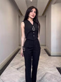 New Fashion Temperament Design Sense V-Neck Sleeveless Sexy Trousers Suit Woman