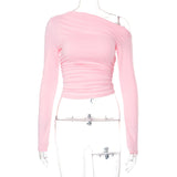 Women's Clothing 2025 Autumn And Winter 2025 New Long-Sleeved Slender Collared Shoulder Hottie Top DJPT