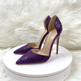 Purple Embossed High Heels 12CM Pointed Thin-Heeled Women's Shoes Sandals High Quality Shoes