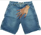 Hip-Hop Trend Pattern Print Denim Shorts Men's High Street Trendy Couple Casual Five-Point Pants DJPT