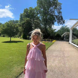 Hot Dress Fashion Cake Dress Sexy Pink Slings Bare Hot Babes Long Dress HZ0628