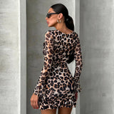 Women's Mesh Splicing Horn Long Sleeves To Close The Waist Sexy Ass Skirt DJPT