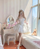 Ball Gown Straps Short Tulle White Lolita Dresses Party Dress Birthday Outfits SD1198