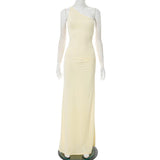 Women's Summer New Sexy Solid Color Oblique Shoulder Strapped With Dress Woman DJPT