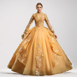 Performance Suit V-Neck 2025 New Color Yarn Vocal Art Canopy Skirt Host Dress Woman Retro