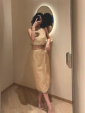 Mencius Yiyi Heavy Industry Nail Beads Small Fragrant Breeze Vest Blouse 2024 Summer Beautiful Champagne Beads Half-Dress