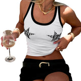 Decoration Body Zebra-Print Star-Colly Threaded Vest Top DJPT