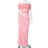 Women's First-Word Neckline Mesh Splicing Bare Waist Repair Folding Bag Of Hips Skirt DJPT