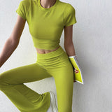 Autumn 2025 New Women's Clothing Fashion Style Casual Solid Color Buff Short Sleeve Trousers Set DJPT