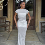 Women's Solid Color Round Collar Collar Collar Repair Kitted Folding Dress DJPT