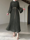 Muslim Folding Loose-Fashiony Sleek Solid-Colored Dress For Summer 2024