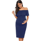 Women's Sleeveless Leaves Side Shoulder-To-Shoulder Skirts Knee-Jerk Trims Pregnant Women's Dress Maternity
