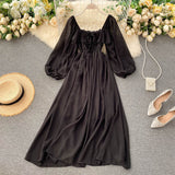 Tender Wind Dress Autumn 2025 New Female Vintage Fangzi Bubble Bubble Sleeve Chiffon Dress DJPT