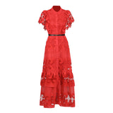 Temperament Fashion Elegant Style Dress 2025 New Collar Embroidery Sleeker Sleeker Summer New Long Dress Woman