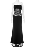 Women's Sleeveless Back-To-Back Repair Fishtail Lace Splicing Bra Dress DJPT