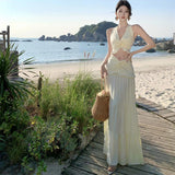 Style Sexy Hottie Suit Female V-Neck Hanging Neck Sling Vest High-Waisted Long Skirt Two Sets