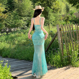 High-End Hottie Dye Mesh Splicing Sling Skirt Summer Temperament Slim Slim Thin Fishtail Skirt