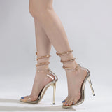 Sandals Women With Heels Drilled Snake-Shaped Entangled Transparent With Large-Size High-Heeled Shoes High Quality Shoes