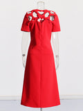 French Dress 2025 Spring New Red Collar Three-Dimensional Bow Spliced Hollow Dress Women's Dress