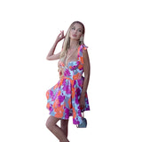 New Hot Girl Short Dress Temperament Waist Thin Dress Print A Dress Dress Summer DJPT