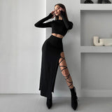 Women's 2025 Autumn And Winter New Long-Sleeved Top Sexy Half-Dress Suit DJPT