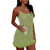 Women's Sleeveless Twisted U Tie Sling Hollow Wool Dress DJPT