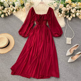 Tender Wind Dress Autumn 2025 New Female Vintage Fangzi Bubble Bubble Sleeve Chiffon Dress DJPT