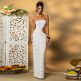 Women's Solid Color Sleeveless Bare Lace Lace Lace Repair Dress DJPT