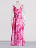 Elegant Style Dress 2025 New High-End Hanging Neck Ribbon V-Neck Print Inside The Dress