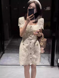 Collar High-End Hollow Lace Dress In The Spring Of 2024 New Ivory White Waist Temperament Style Dress