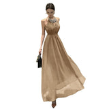 Temperament Famous Heavy Industry Birthday Annual Dress Dress Senior Purple Shoulderless Sleeveless Hanging Neck Dress Woman