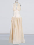 Style High-End Hanging Neck Cream Waist Dress 2025 New Lotus Hem Diamond Dress Dress