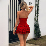 Breast Sexy-Back-Back Cake Dress Dress Female Temperament Hot Girl Super Short Dress DJPT