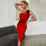 Open Fork Slanted Strapline One Shoulder Sleeveless Temperament Dress Dress Dress Woman