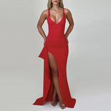 Autumn 2025 New Style Temperament Sexy Body Mole Side Deep V Open Skirt Dress Woman DJPT