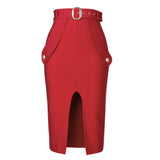High-Waisted One-Step Skirt Tight-Lex-Force Pack Hip Belt Button Bandage Half-Dress Sexy Open Skirt