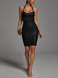 Babes Hanging Neck Tightening Tape Dress High-End Famous Net Yarn Splicing Dinner Dress