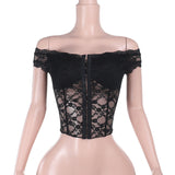 Spring 2025 New Women's Clothing Street Style Personality Hottie Sexy Shoulder Lace Top DJPT