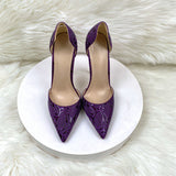 Purple Embossed High Heels 12CM Pointed Thin-Heeled Women's Shoes Sandals High Quality Shoes