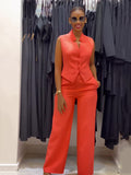 Suit With Orange Suction Loose Large Size Sleeveless Broad Leg Two-Set