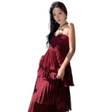 French Folding Temperament Light Windy Beach Thoracic Cake Dress Press Folds High-End Feel Dress Dress