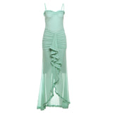 Autumn And Winter Women's New Temperament Sexy Bareback Mesh Sling Dress Solid Color Dress HZ0628