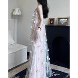 Beauty Three-Dimensional Flower Mesh Dress 2025 New Teen Temperament Sling Dress