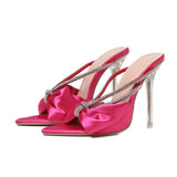 Bow Tip-Headed Crystal And Ultra-High Heel Sand Slippers Muller Shoes High Quality Shoes