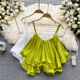 Summer Blouse Loose Lotus Side Shoulder Double Sleeveless Sleeveless Sling Sling Vest Woman DJPT