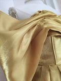 A line Off The Shoulder Yellow Satin Travel Vacation Dresses Short Birthday Dress SD1249