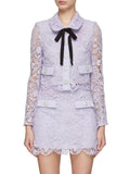 Star With Violet Hollow Water Lace Lace Lace Tie With Cardigan Top + Half-Body Skirt Set