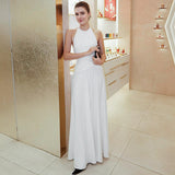 Women's Solid Color Sleeveless Hanging Neck Densified A-Shaped Long Dress DJPT